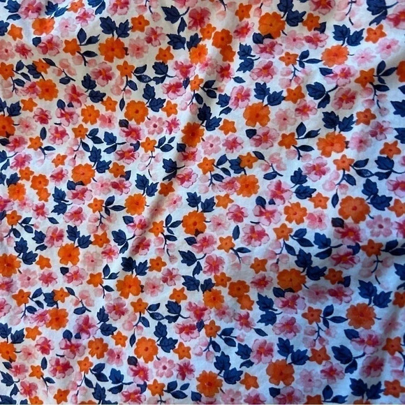 Talbots‎ Floral Popover Blouse Womens Medium Long Sleeve Orange Pink Navy EUC - Picture 6 of 6